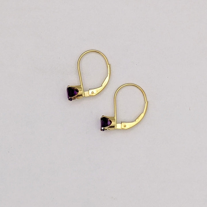 14K AMETHYST ROUND 5MM LEVERBACK ESTATE EARRINGS 1.2 GRAMS