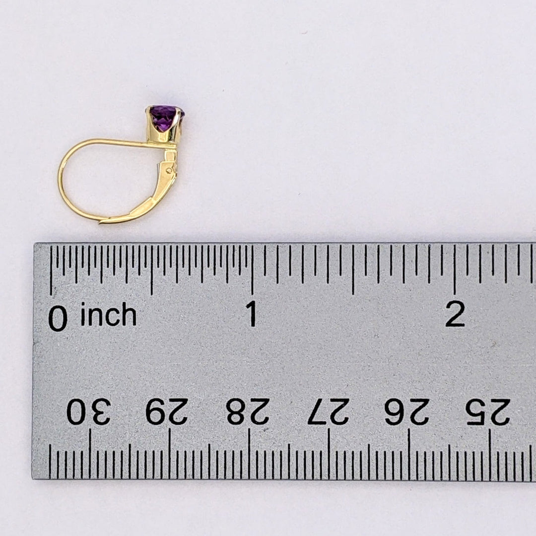 14K AMETHYST ROUND 5MM LEVERBACK ESTATE EARRINGS 1.2 GRAMS