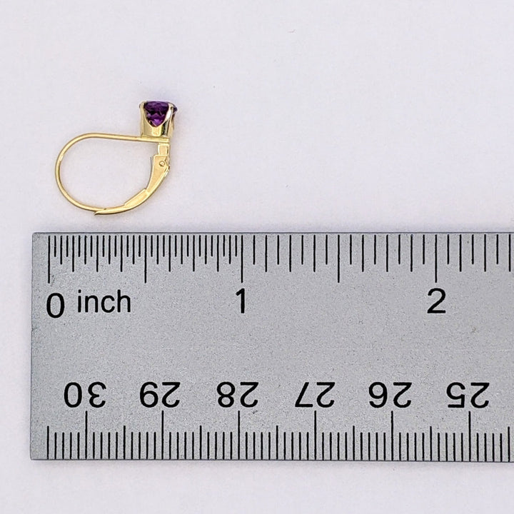 14K AMETHYST ROUND 5MM LEVERBACK ESTATE EARRINGS 1.2 GRAMS