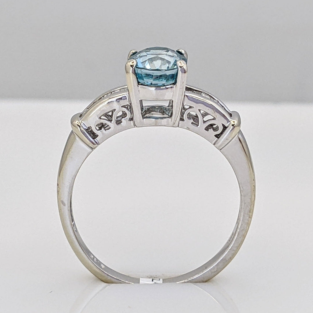 14K WHITE BLUE TOPAZ OVAL 6X7.6MM WITH BAGUETTES ESTATE RING 3.6 GRAMS