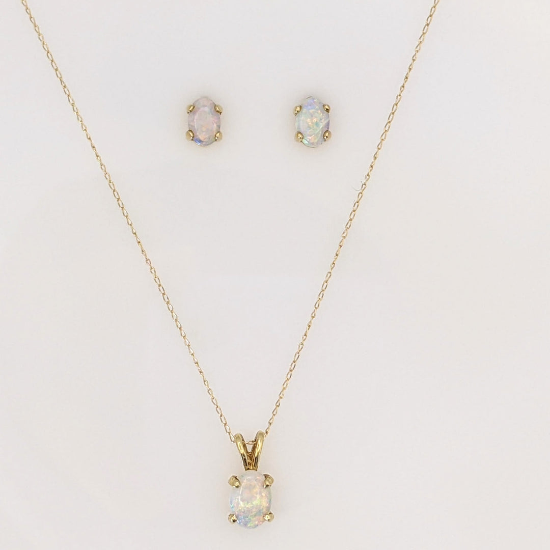14K OPAL OVAL 4X6 (2) 5X7 (1) EARRINGS, PENDANT, &amp; CHAIN ESTATE SET 2.0 GRAMS