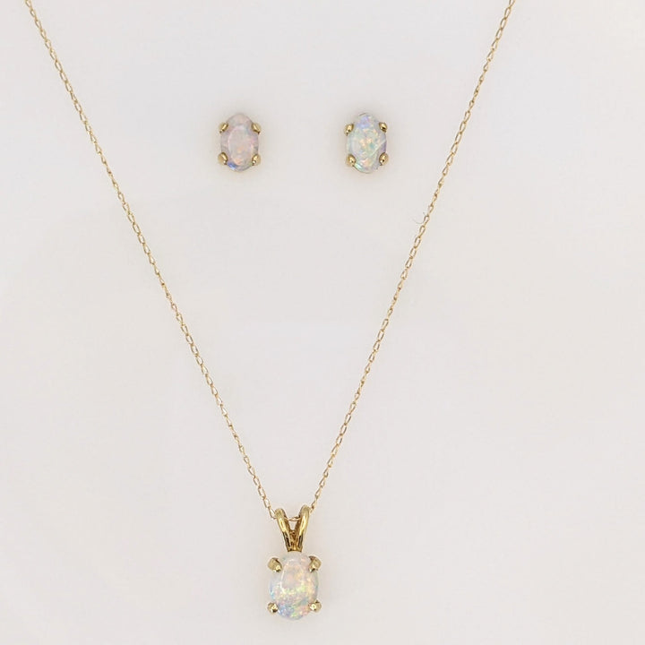 14K OPAL OVAL 4X6 (2) 5X7 (1) EARRINGS, PENDANT, &amp; CHAIN ESTATE SET 2.0 GRAMS