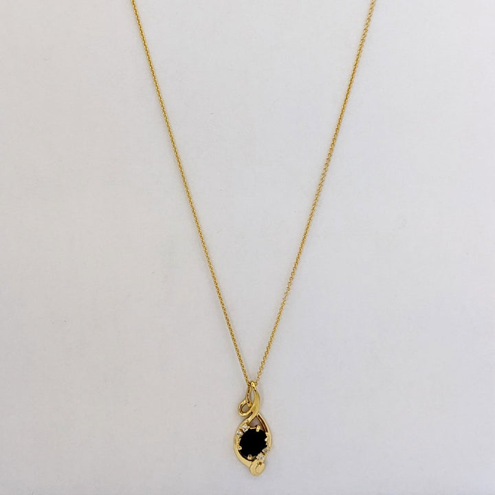 14K GARNET OVAL 6X8 WITH (4) MELEE SWIRL TOP ESTATE PENDANT &amp; CHAIN 4.3 GRAMS