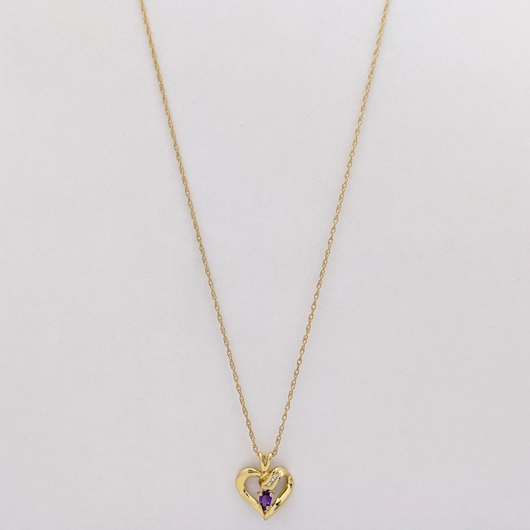 14K AMETHYST PEAR 3X5 WITH MELEE ESTATE HEART PENDANT &amp; CHAIN 2.7 GRAMS