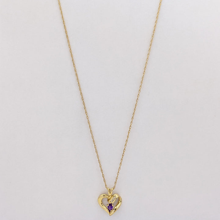 14K AMETHYST PEAR 3X5 WITH MELEE ESTATE HEART PENDANT &amp; CHAIN 2.7 GRAMS
