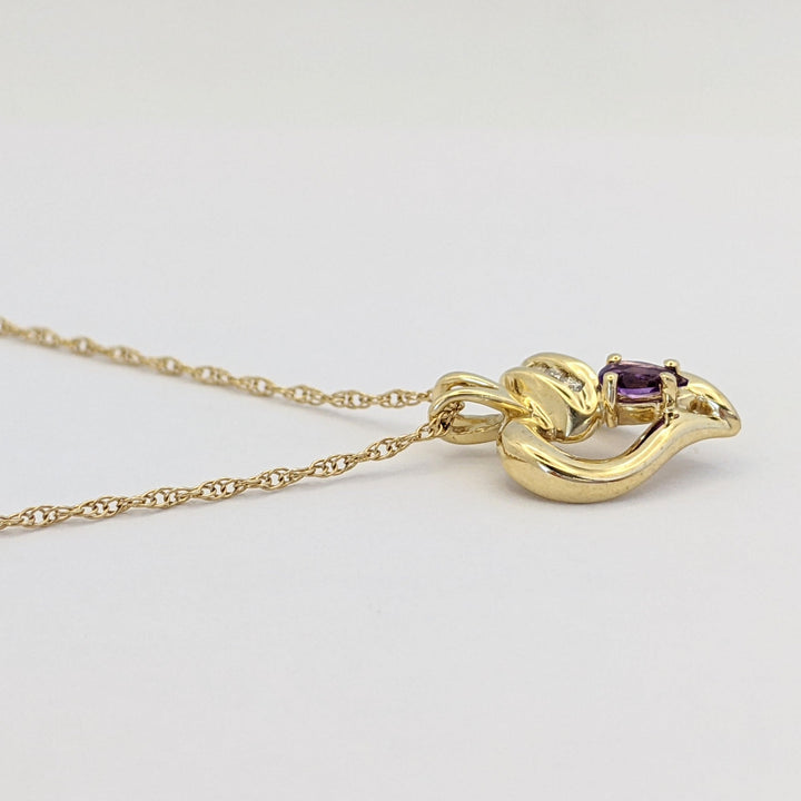 14K AMETHYST PEAR 3X5 WITH MELEE ESTATE HEART PENDANT &amp; CHAIN 2.7 GRAMS