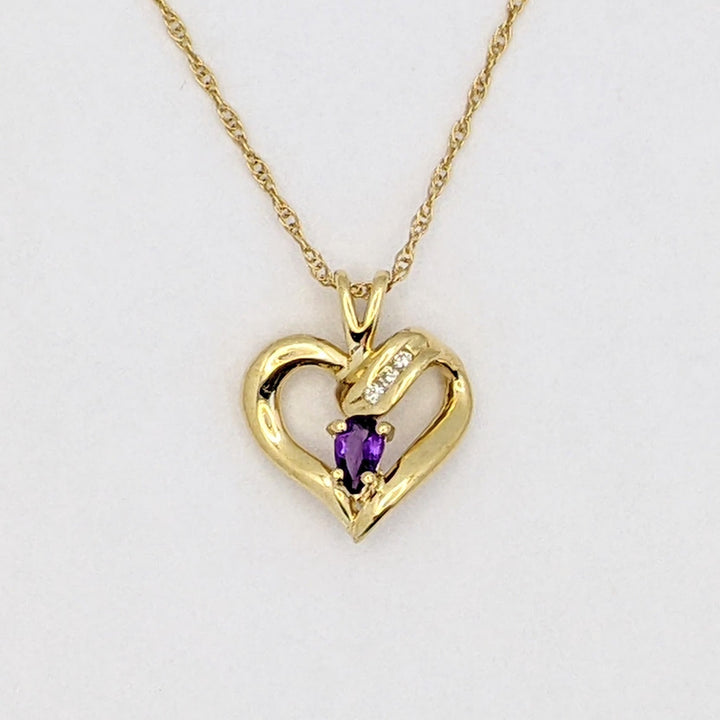 14K AMETHYST PEAR 3X5 WITH MELEE ESTATE HEART PENDANT &amp; CHAIN 2.7 GRAMS