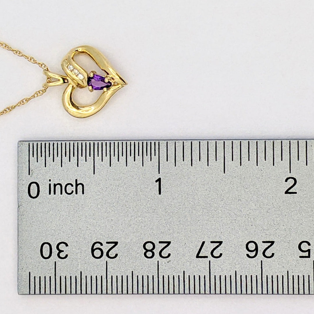14K AMETHYST PEAR 3X5 WITH MELEE ESTATE HEART PENDANT &amp; CHAIN 2.7 GRAMS