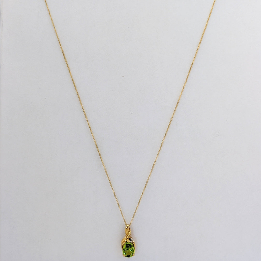 10K PERIDOT PEAR 6X9 WITH MELEE ESTATE PENDANT &amp; CHAIN 1.8 GRAMS