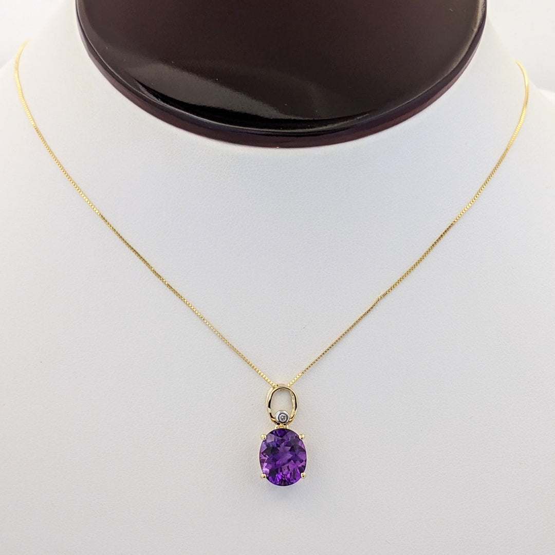 10K AMETHYST OVAL 9X11 WITH MELEE ESTATE PENDANT &amp; 14K CHAIN 2.7 GRAMS