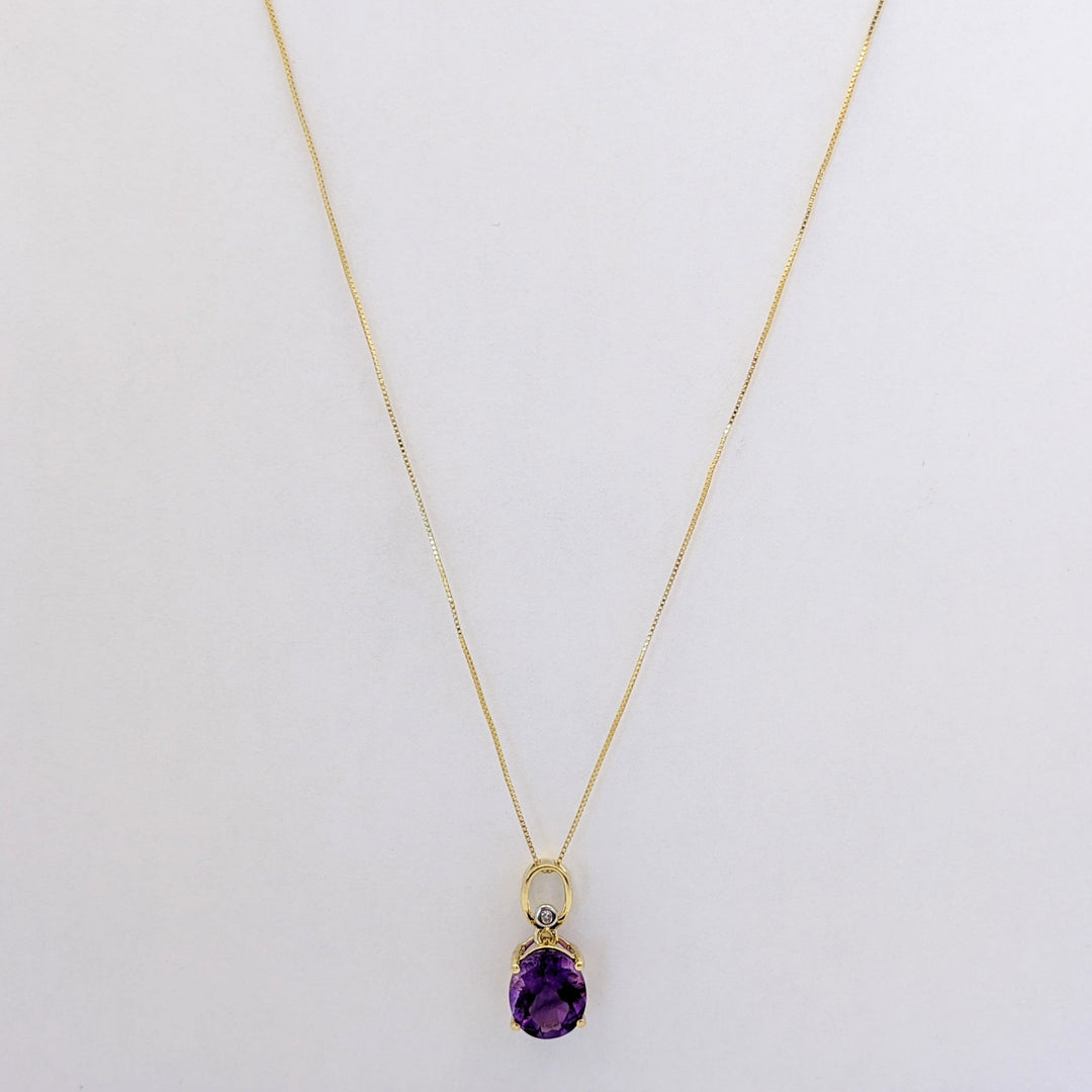 10K AMETHYST OVAL 9X11 WITH MELEE ESTATE PENDANT &amp; 14K CHAIN 2.7 GRAMS