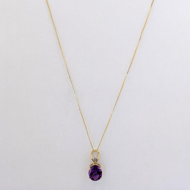 10K AMETHYST OVAL 9X11 WITH MELEE ESTATE PENDANT &amp; 14K CHAIN 2.7 GRAMS
