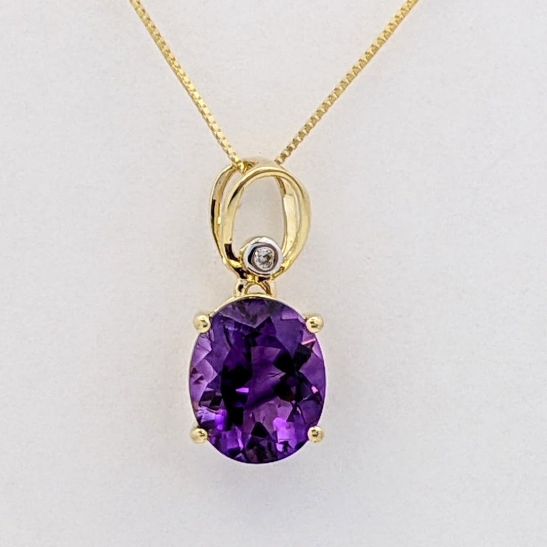 10K AMETHYST OVAL 9X11 WITH MELEE ESTATE PENDANT &amp; 14K CHAIN 2.7 GRAMS