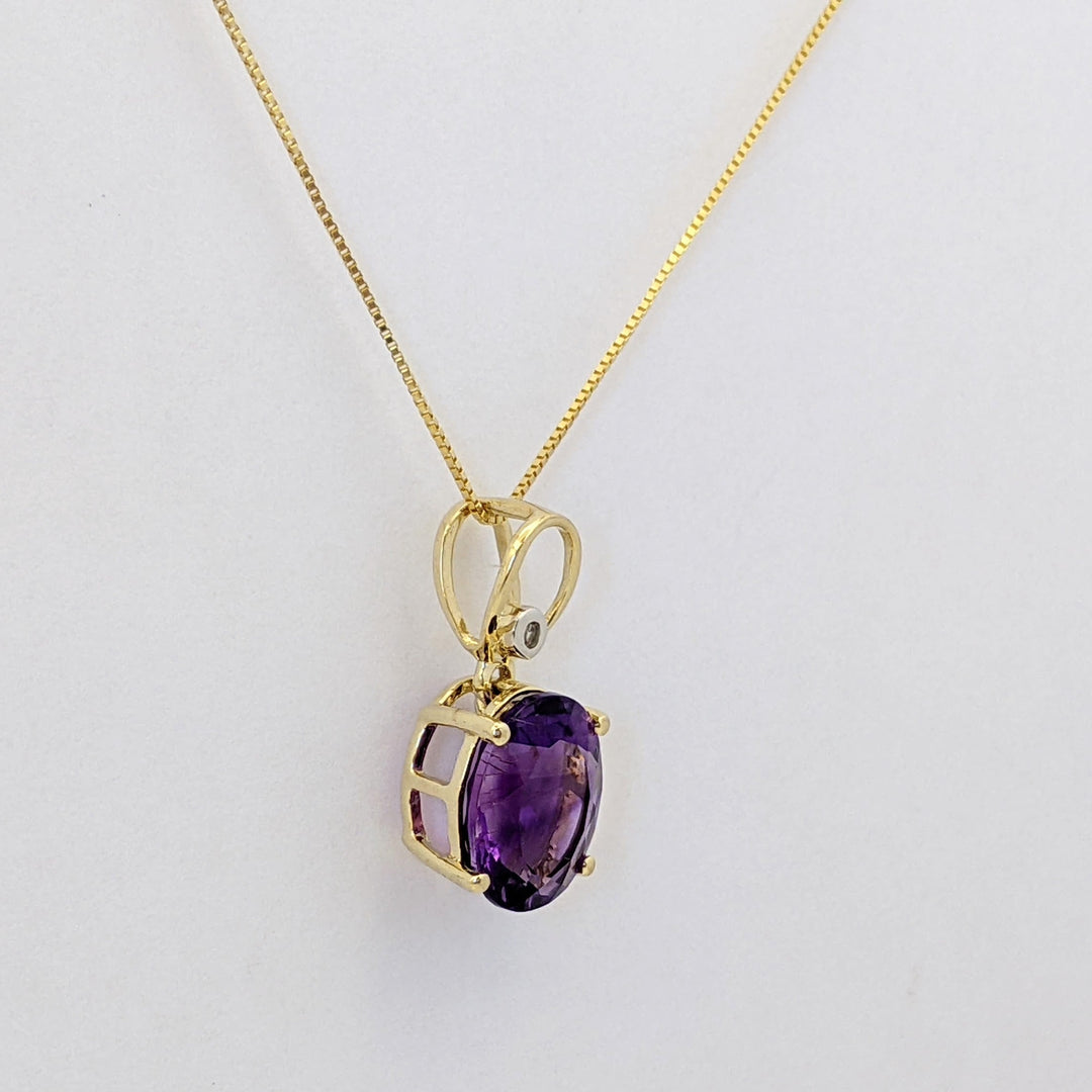 10K AMETHYST OVAL 9X11 WITH MELEE ESTATE PENDANT &amp; 14K CHAIN 2.7 GRAMS