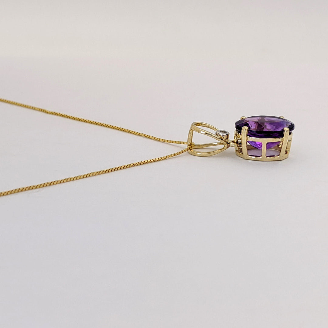 10K AMETHYST OVAL 9X11 WITH MELEE ESTATE PENDANT &amp; 14K CHAIN 2.7 GRAMS