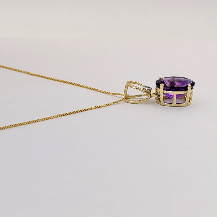10K AMETHYST OVAL 9X11 WITH MELEE ESTATE PENDANT &amp; 14K CHAIN 2.7 GRAMS