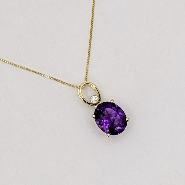 10K AMETHYST OVAL 9X11 WITH MELEE ESTATE PENDANT &amp; 14K CHAIN 2.7 GRAMS