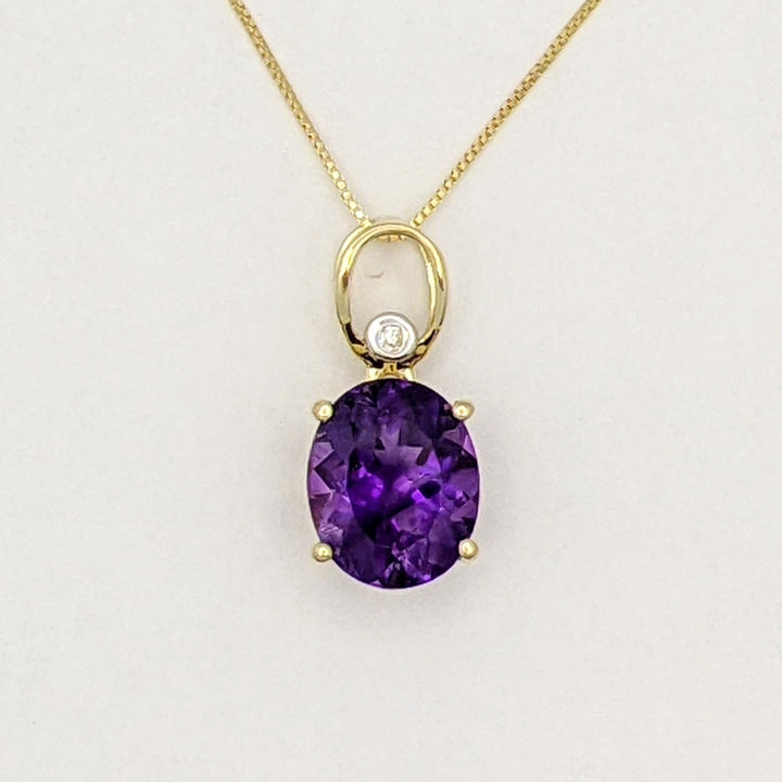 10K AMETHYST OVAL 9X11 WITH MELEE ESTATE PENDANT &amp; 14K CHAIN 2.7 GRAMS