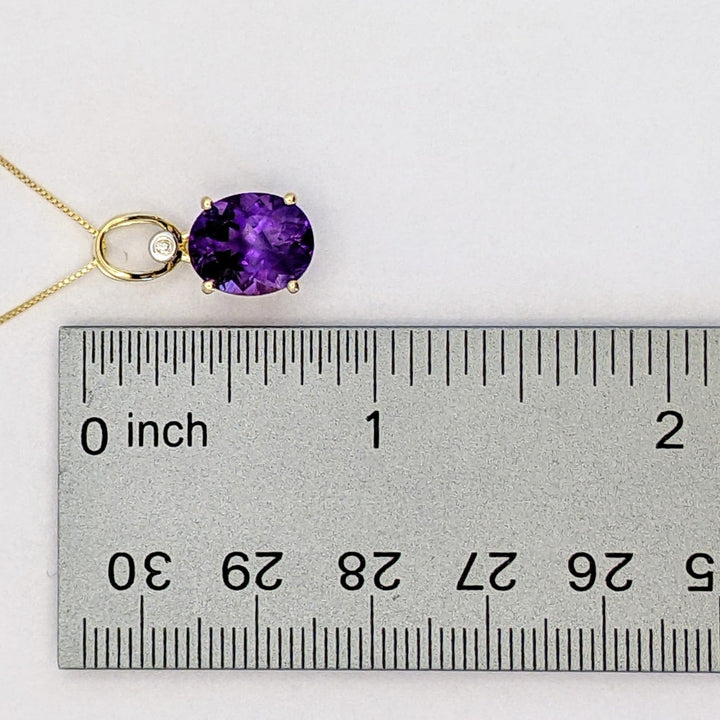 10K AMETHYST OVAL 9X11 WITH MELEE ESTATE PENDANT &amp; 14K CHAIN 2.7 GRAMS