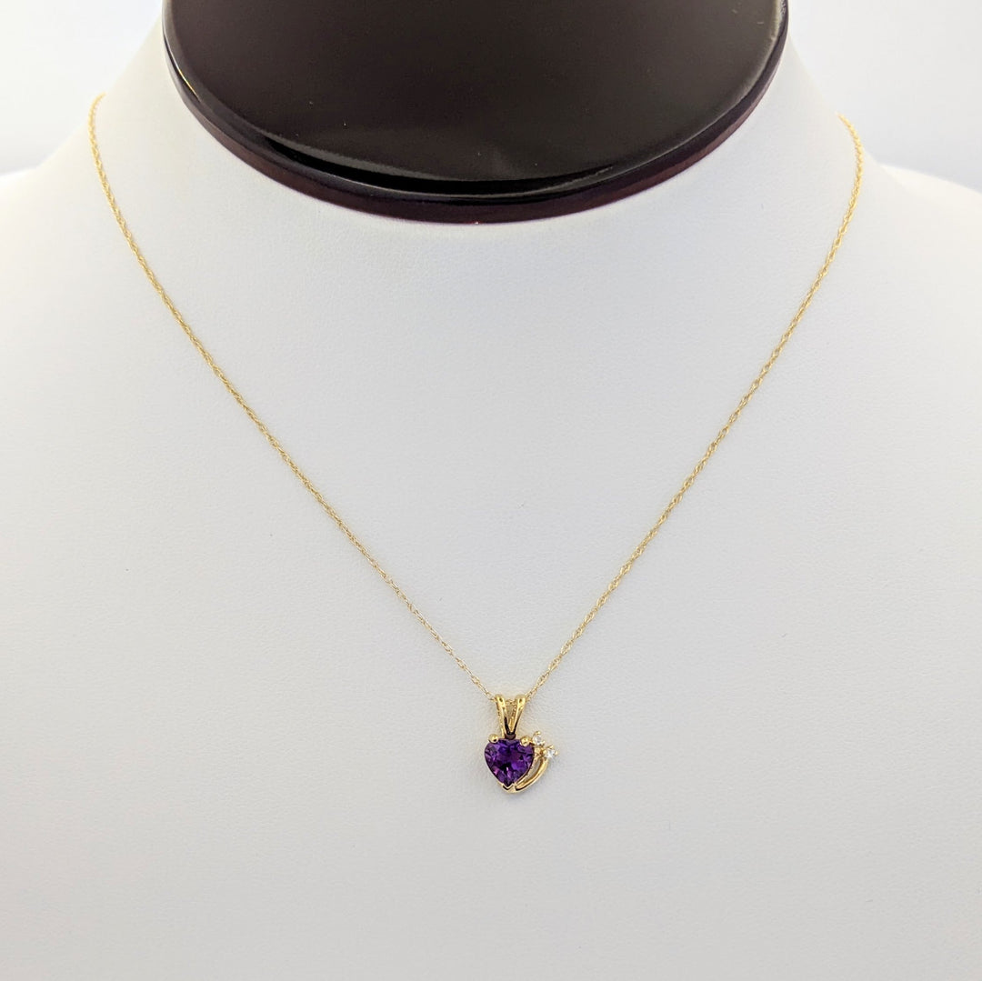 10K AMETHYST HEART 6MM WITH MELEE ESTATE EARRING, PENDANT &amp; CHAIN SET 2.3 GRAMS