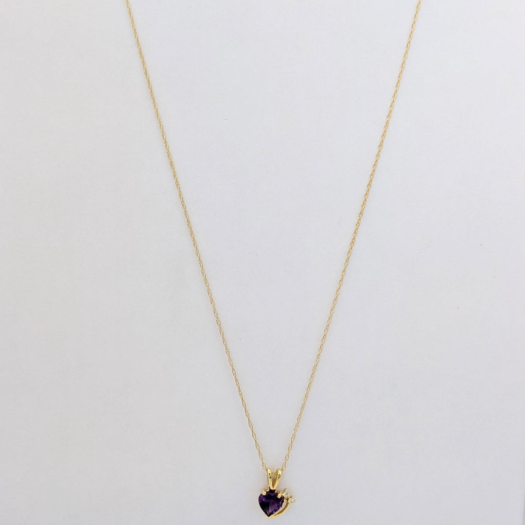 10K AMETHYST HEART 6MM WITH MELEE ESTATE EARRING, PENDANT &amp; CHAIN SET 2.3 GRAMS