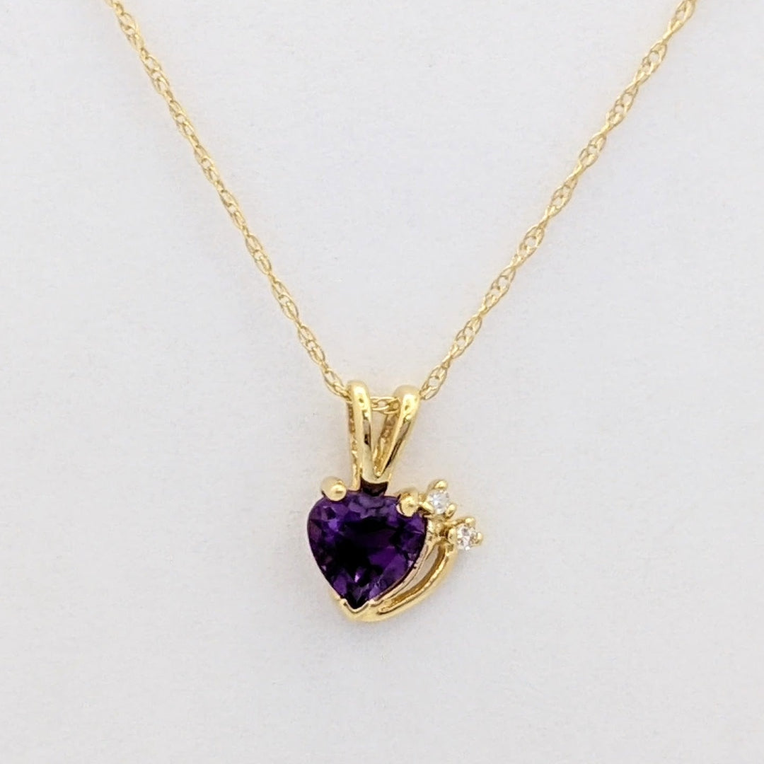10K AMETHYST HEART 6MM WITH MELEE ESTATE EARRING, PENDANT &amp; CHAIN SET 2.3 GRAMS