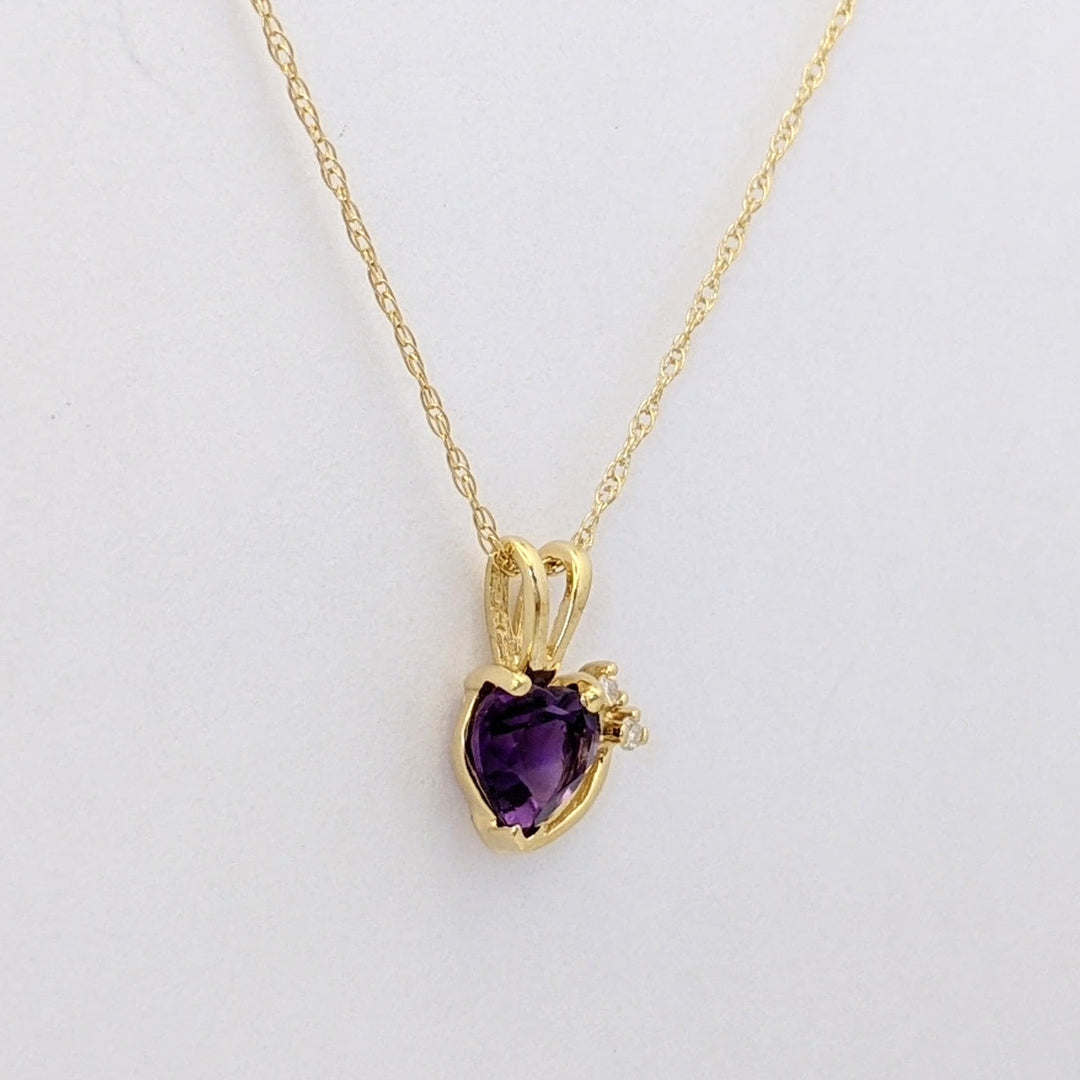 10K AMETHYST HEART 6MM WITH MELEE ESTATE EARRING, PENDANT &amp; CHAIN SET 2.3 GRAMS