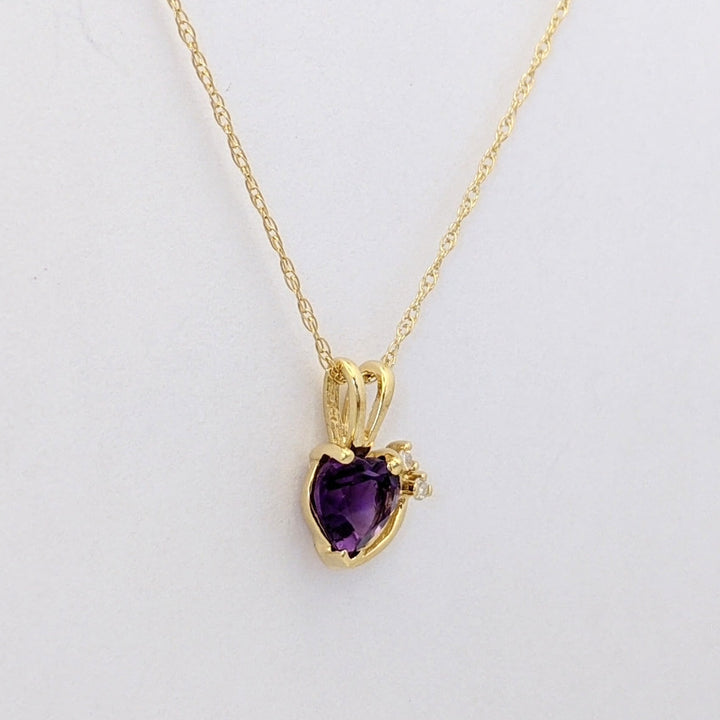 10K AMETHYST HEART 6MM WITH MELEE ESTATE EARRING, PENDANT &amp; CHAIN SET 2.3 GRAMS