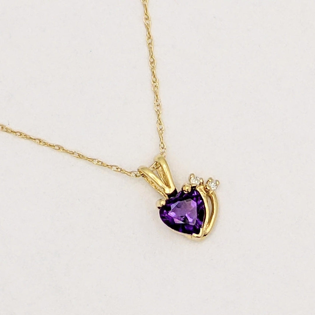 10K AMETHYST HEART 6MM WITH MELEE ESTATE EARRING, PENDANT &amp; CHAIN SET 2.3 GRAMS