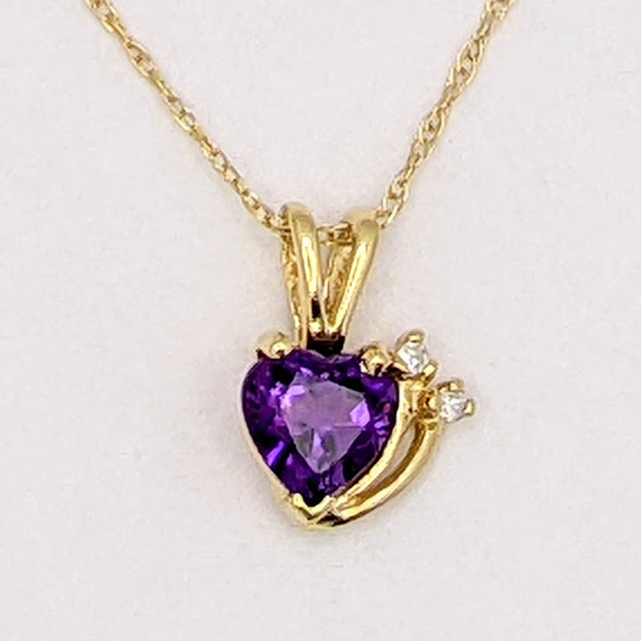 10K AMETHYST HEART 6MM WITH MELEE ESTATE EARRING, PENDANT &amp; CHAIN SET 2.3 GRAMS