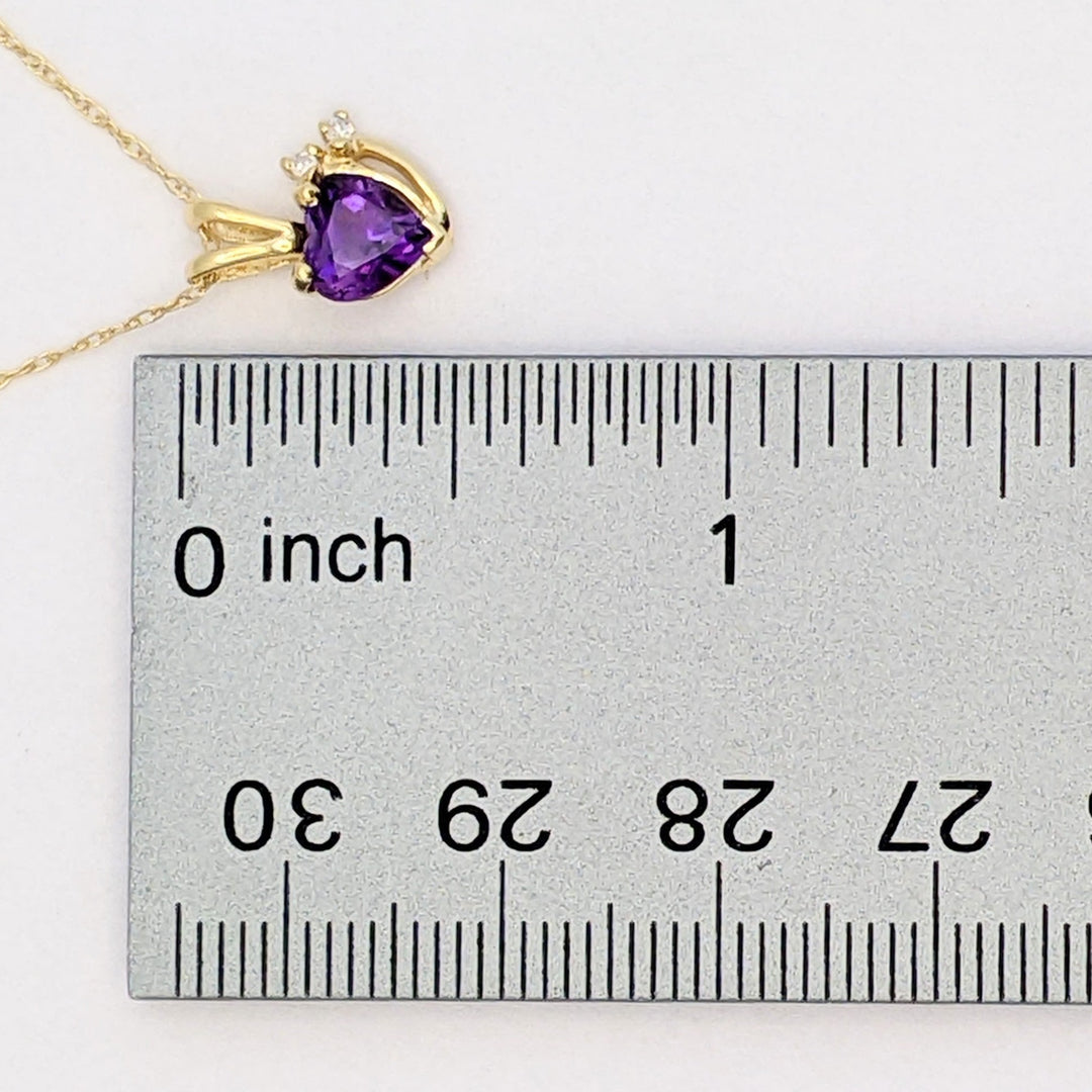 10K AMETHYST HEART 6MM WITH MELEE ESTATE EARRING, PENDANT &amp; CHAIN SET 2.3 GRAMS