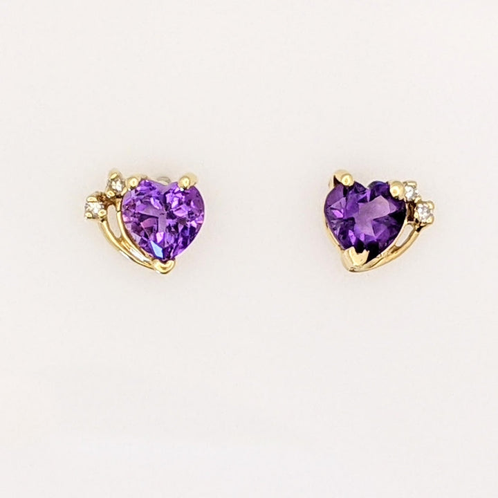 10K AMETHYST HEART 6MM WITH MELEE ESTATE EARRING, PENDANT &amp; CHAIN SET 2.3 GRAMS
