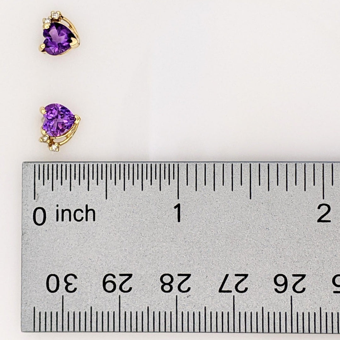 10K AMETHYST HEART 6MM WITH MELEE ESTATE EARRING, PENDANT &amp; CHAIN SET 2.3 GRAMS