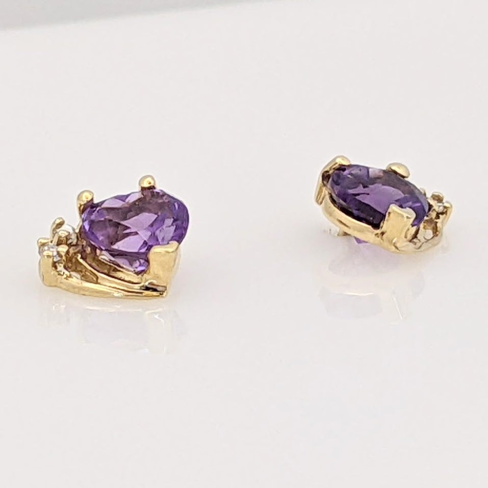 10K AMETHYST HEART 6MM WITH MELEE ESTATE EARRING, PENDANT &amp; CHAIN SET 2.3 GRAMS