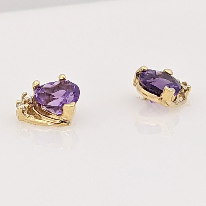 10K AMETHYST HEART 6MM WITH MELEE ESTATE EARRING, PENDANT &amp; CHAIN SET 2.3 GRAMS