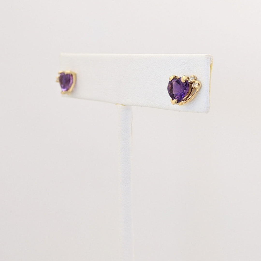 10K AMETHYST HEART 6MM WITH MELEE ESTATE EARRING, PENDANT &amp; CHAIN SET 2.3 GRAMS