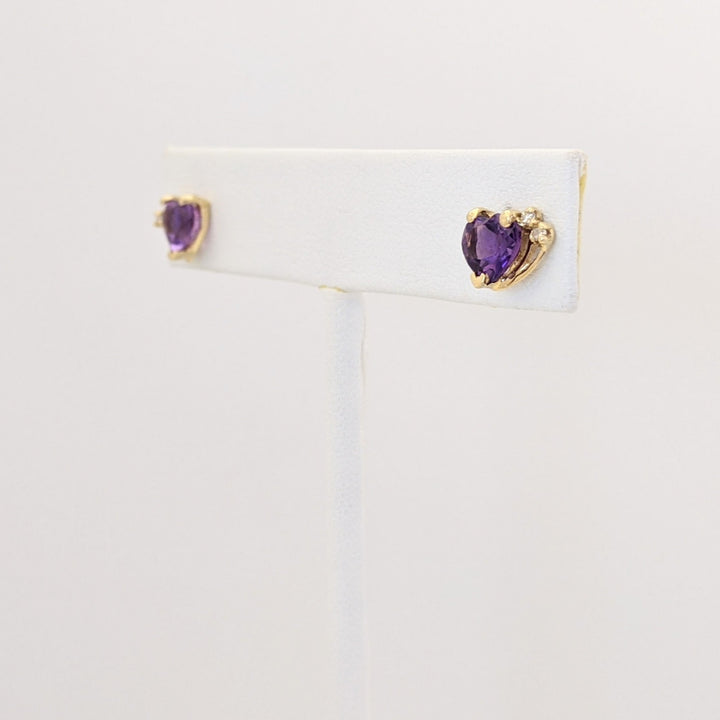 10K AMETHYST HEART 6MM WITH MELEE ESTATE EARRING, PENDANT &amp; CHAIN SET 2.3 GRAMS