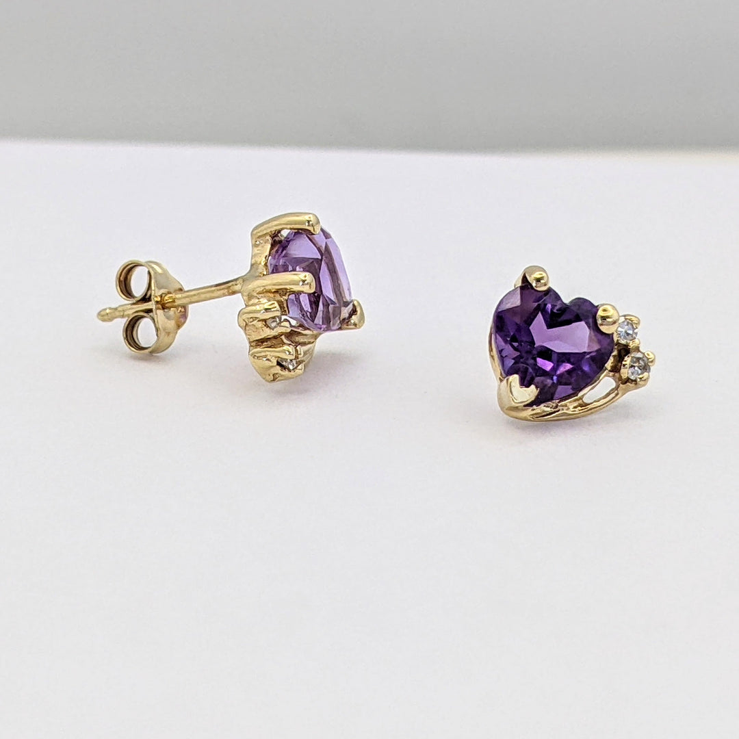 10K AMETHYST HEART 6MM WITH MELEE ESTATE EARRING, PENDANT &amp; CHAIN SET 2.3 GRAMS