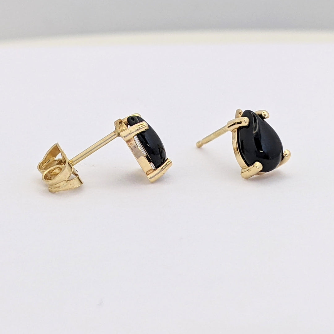 14K ONYX PEAR 5X7 (3) ESTATE EARRINGS, PENDANT &amp; CHAIN SET 2.6 GRAMS