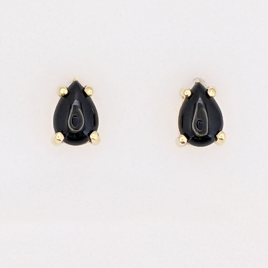 14K ONYX PEAR 5X7 (3) ESTATE EARRINGS, PENDANT &amp; CHAIN SET 2.6 GRAMS