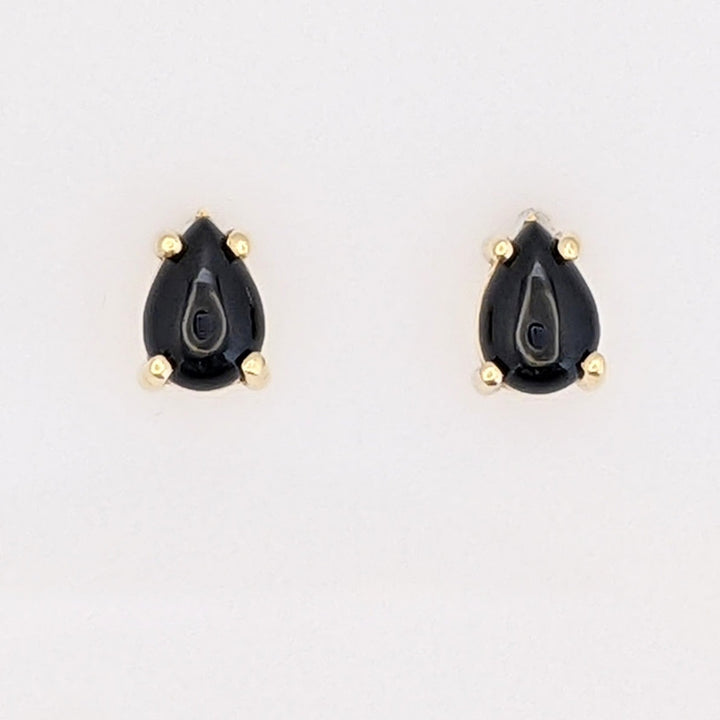 14K ONYX PEAR 5X7 (3) ESTATE EARRINGS, PENDANT &amp; CHAIN SET 2.6 GRAMS