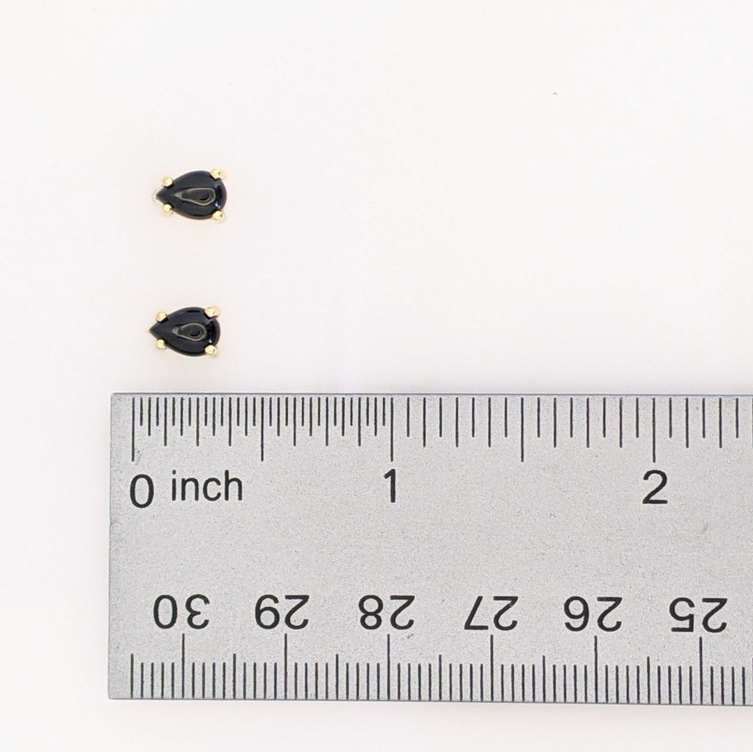 14K ONYX PEAR 5X7 (3) ESTATE EARRINGS, PENDANT &amp; CHAIN SET 2.6 GRAMS