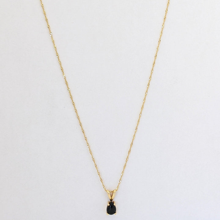 14K ONYX PEAR 5X7 (3) ESTATE EARRINGS, PENDANT &amp; CHAIN SET 2.6 GRAMS