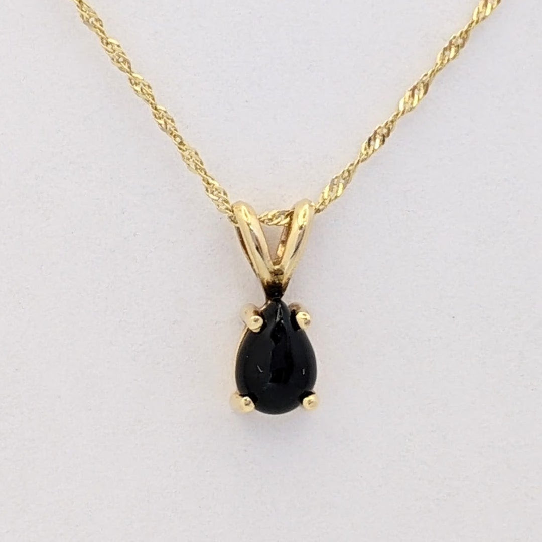 14K ONYX PEAR 5X7 (3) ESTATE EARRINGS, PENDANT &amp; CHAIN SET 2.6 GRAMS