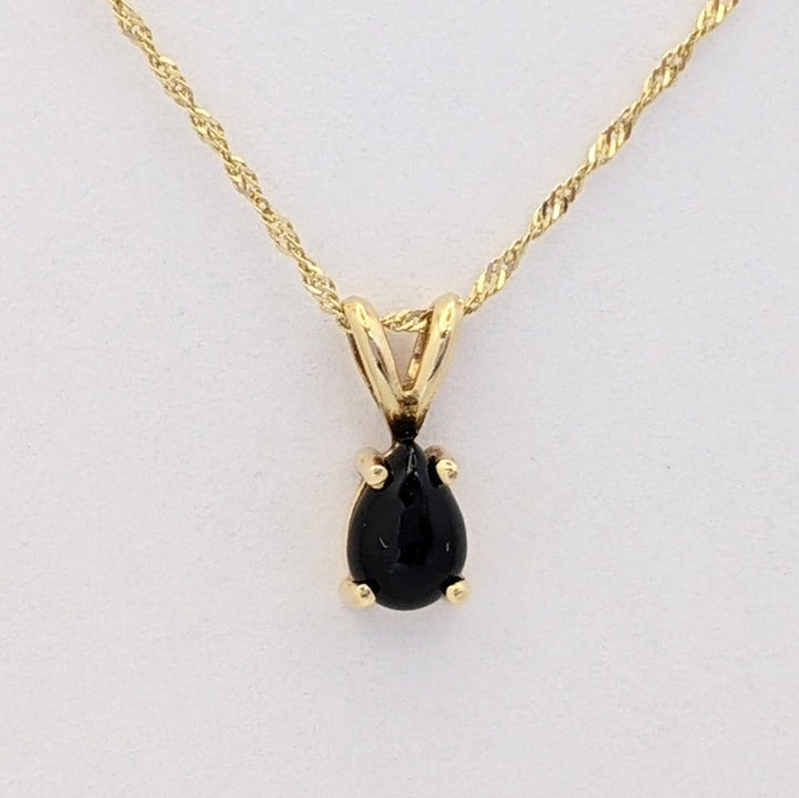 14K ONYX PEAR 5X7 (3) ESTATE EARRINGS, PENDANT &amp; CHAIN SET 2.6 GRAMS