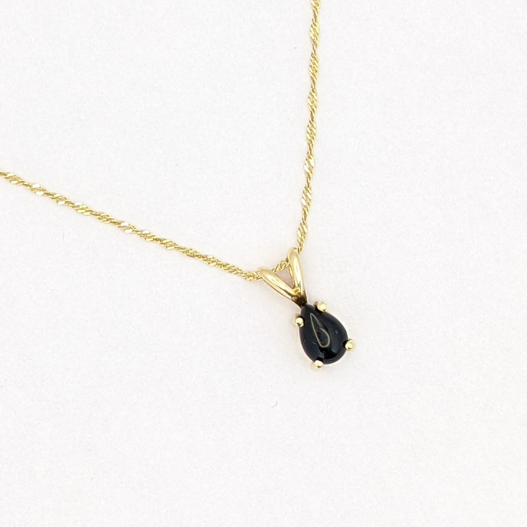 14K ONYX PEAR 5X7 (3) ESTATE EARRINGS, PENDANT &amp; CHAIN SET 2.6 GRAMS