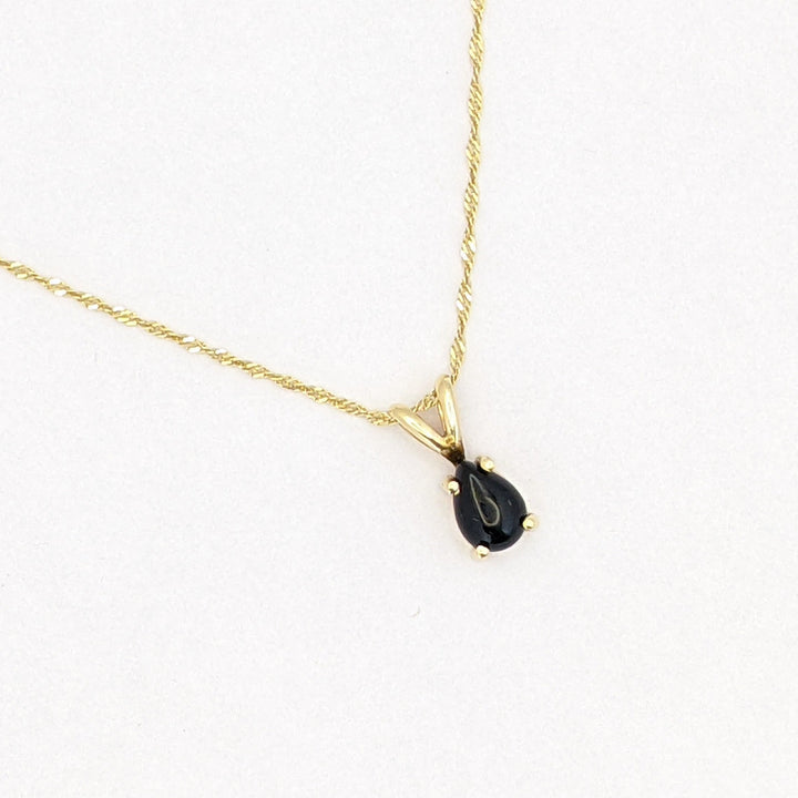 14K ONYX PEAR 5X7 (3) ESTATE EARRINGS, PENDANT &amp; CHAIN SET 2.6 GRAMS