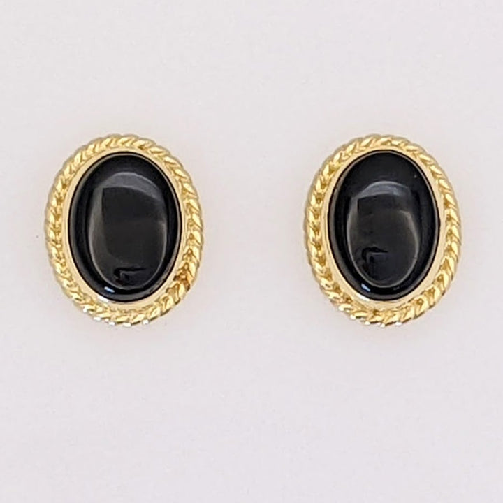 14K ONYX OVAL 5.5X8MM WITH GOLD TRIM ESTATE EARRINGS 1.2 GRAMS