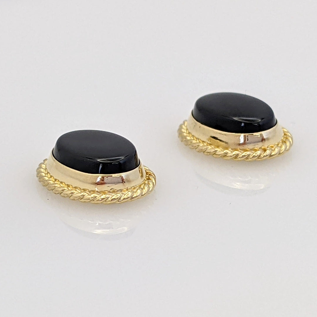 14K ONYX OVAL 5.5X8MM WITH GOLD TRIM ESTATE EARRINGS 1.2 GRAMS