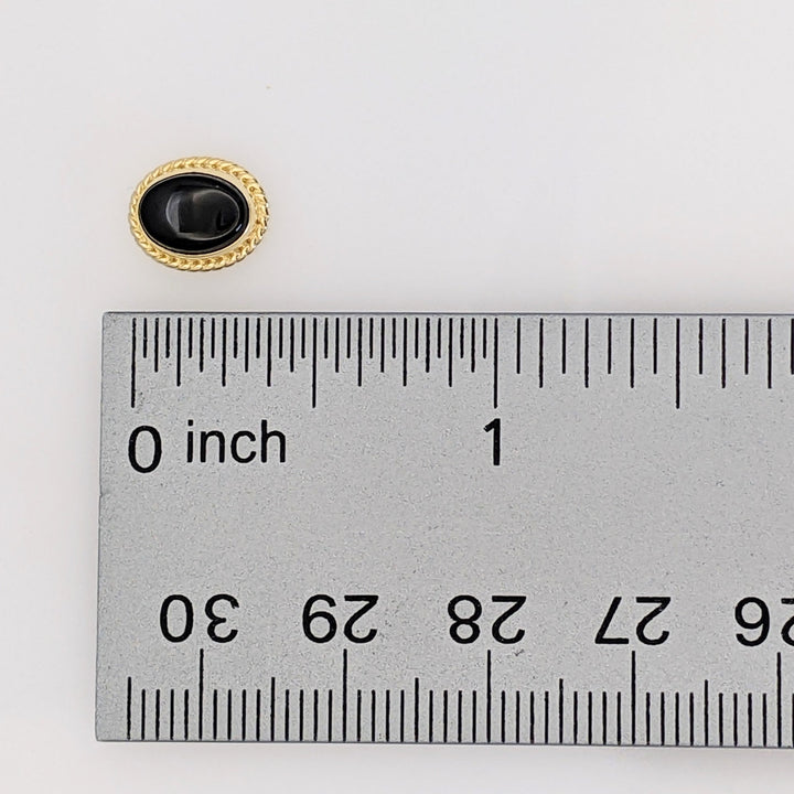 14K ONYX OVAL 5.5X8MM WITH GOLD TRIM ESTATE EARRINGS 1.2 GRAMS